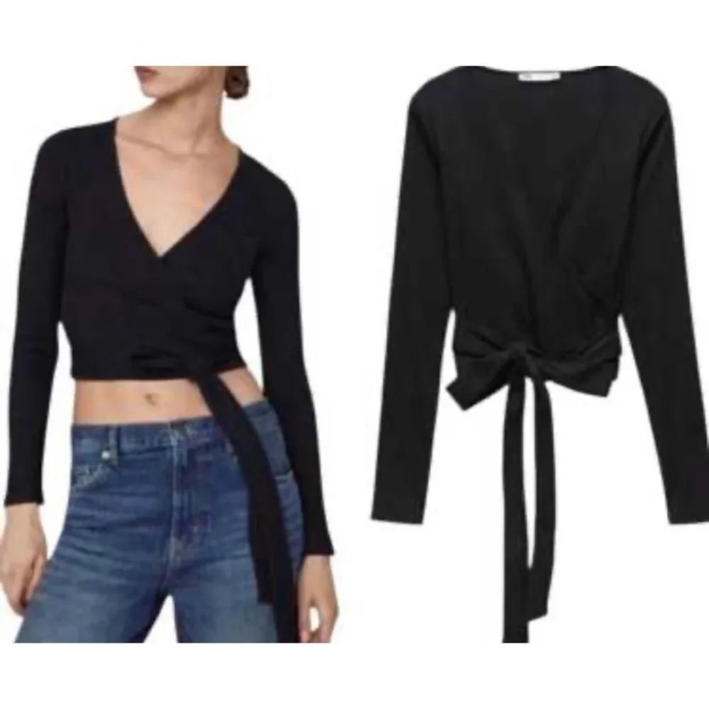 NWOT Zara, black wrap, front tie, cropped top M